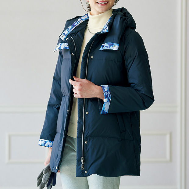 プリント使いダウンコート