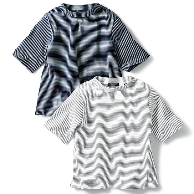 ハイネックコットンボーダーTシャツ／当社限定