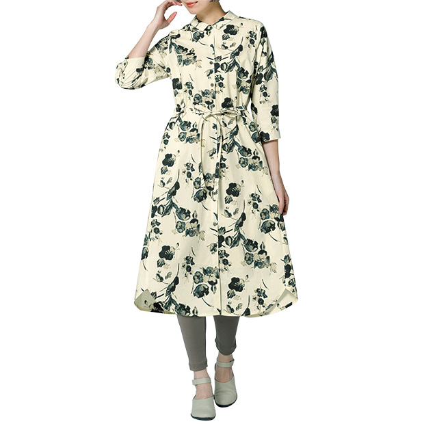 フラワープリント･シャツワンピース