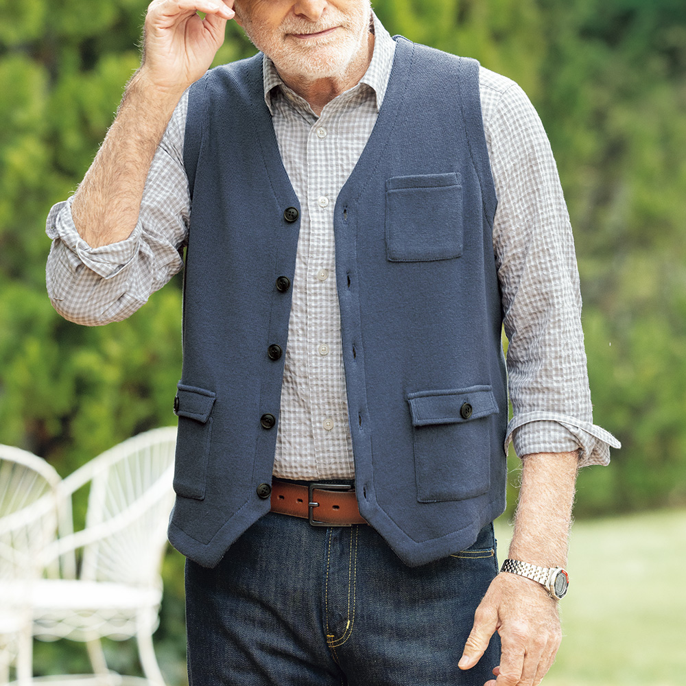 リネンラミー混の洗えるワークベスト