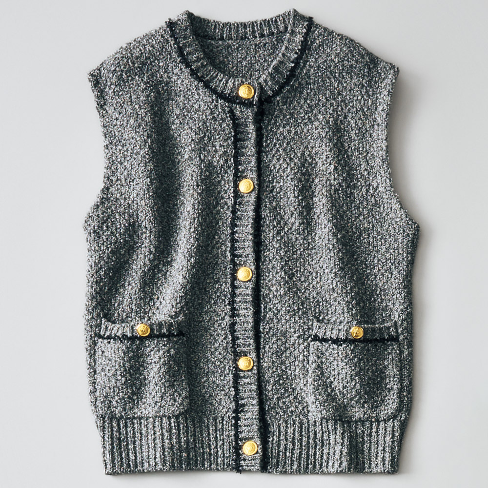 ニットツイード・前開きベスト