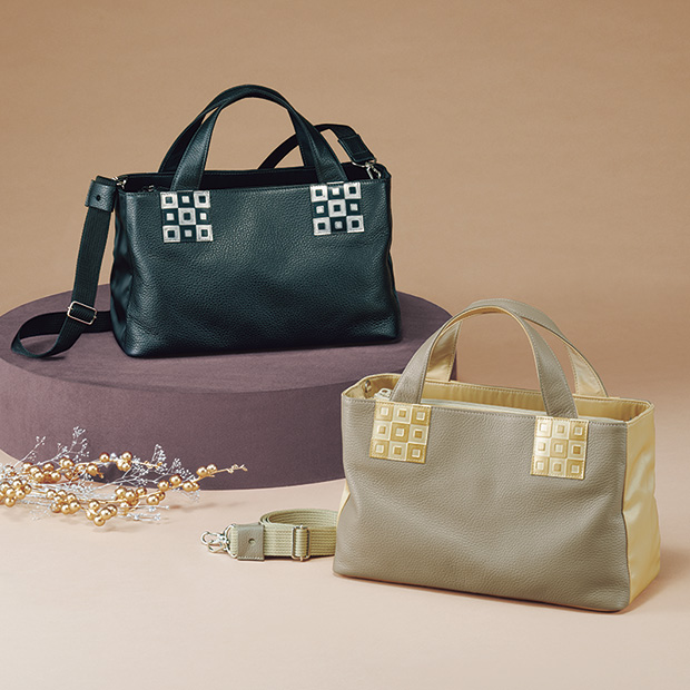 型押しレザーを使った和モダンバッグ