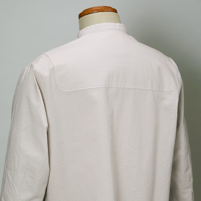 シアサッカー七分袖プルオーバーシャツ