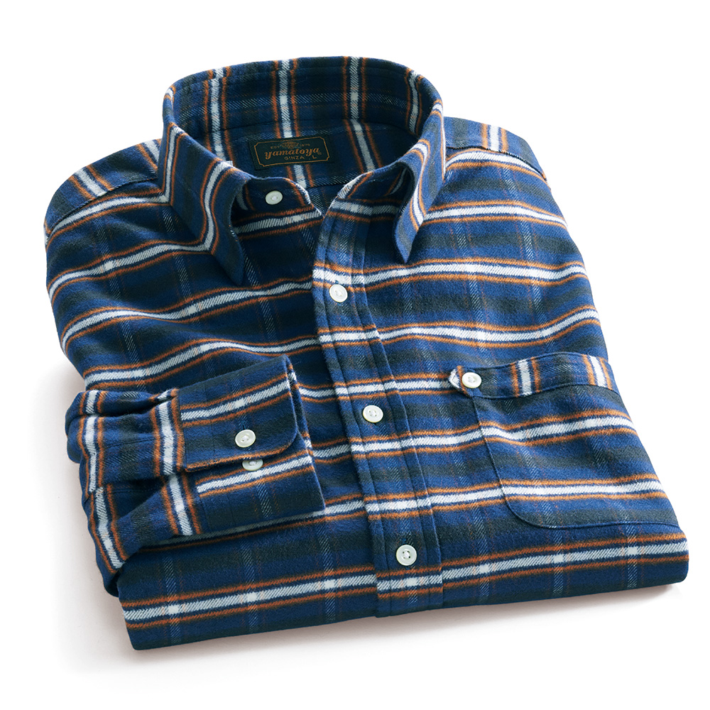 舶来起毛生地で仕立てたスナップB.D.シャツ