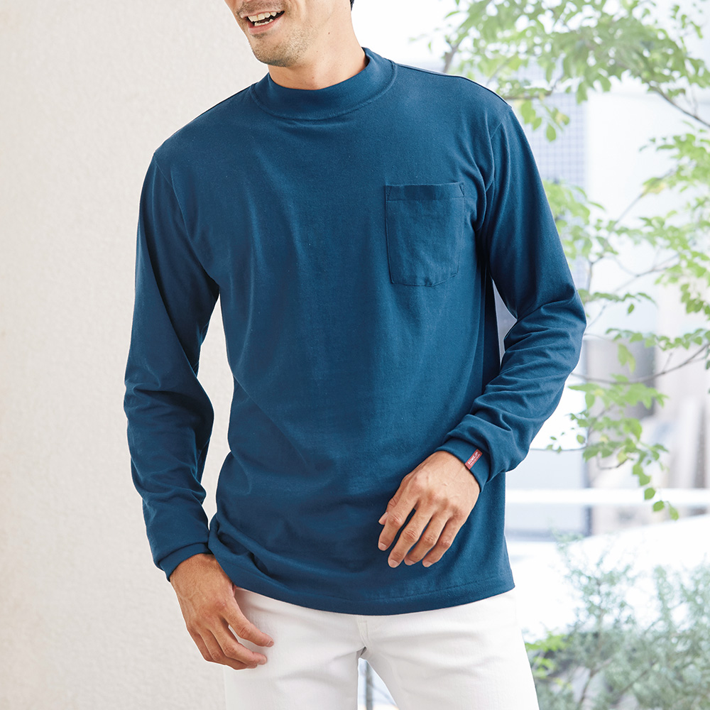 日本製天竺･モックネック長袖Tシャツ2色セット
