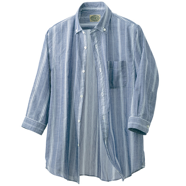 播州織涼やか素材の七分袖シャツ