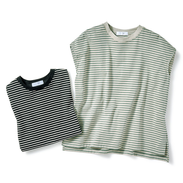 コットンボーダーフレンチスリーブTシャツ/2色セット