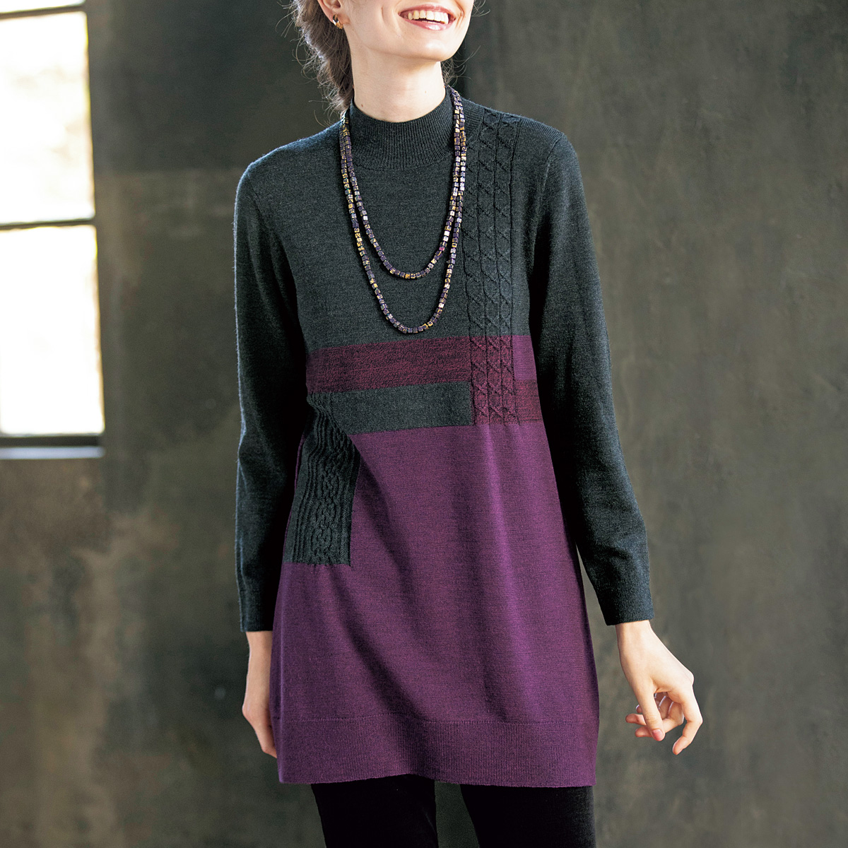 ロイヤルパトゥ 配色チュニックセーター ライトアップオンラインストア