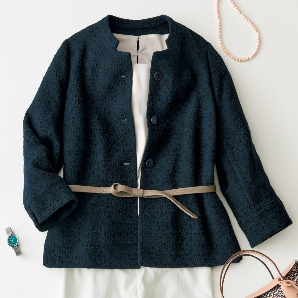 ファンシーツイードスタンドカラージャケット