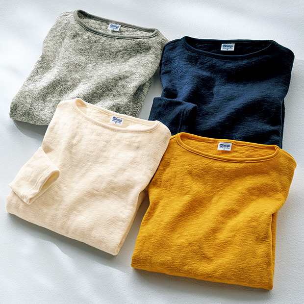 旧式編機のスラブオーガニック綿･ボートネックシャツ