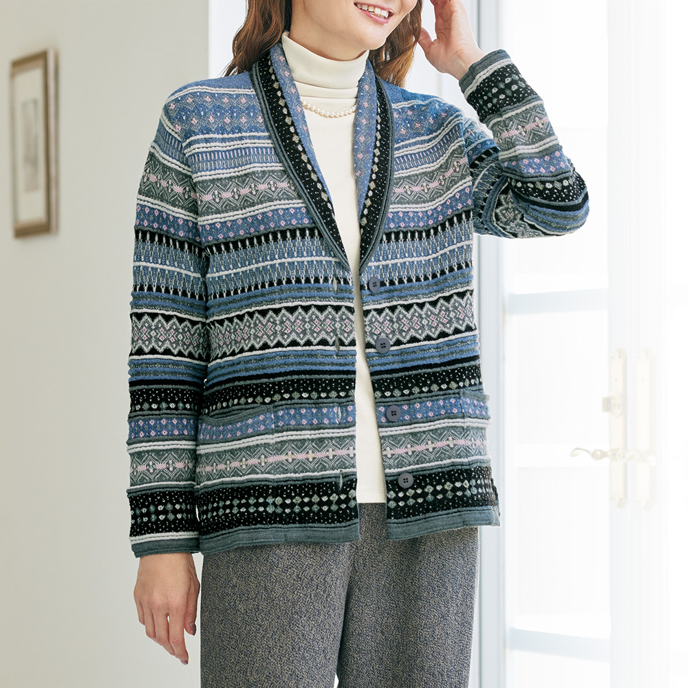 フェアアイル模様のニットジャケット