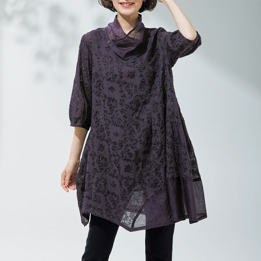 綿麻のバルーンチュニック／七分袖