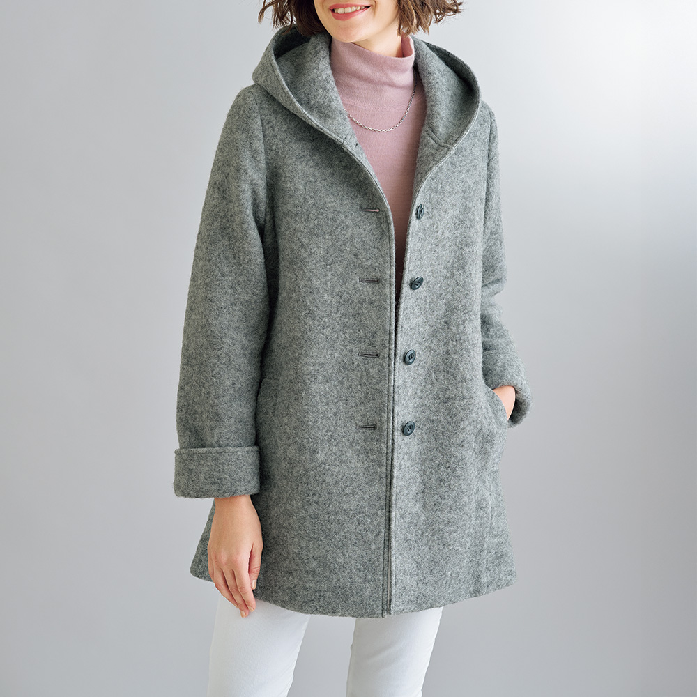 イタリア製生地フード付きハーフコート