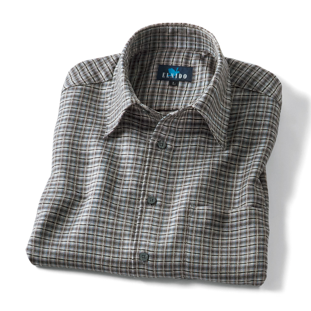 洗えるウールの格子柄シャツ