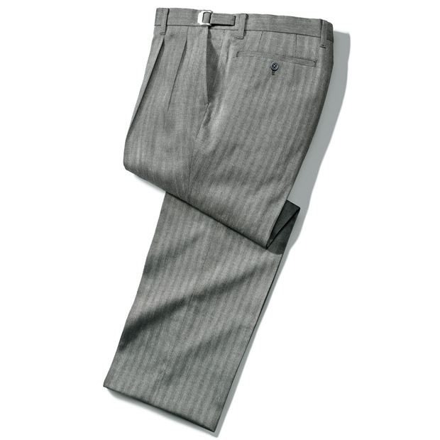 大人の真定番･コットンリネン混ヘリンボーンスラックス