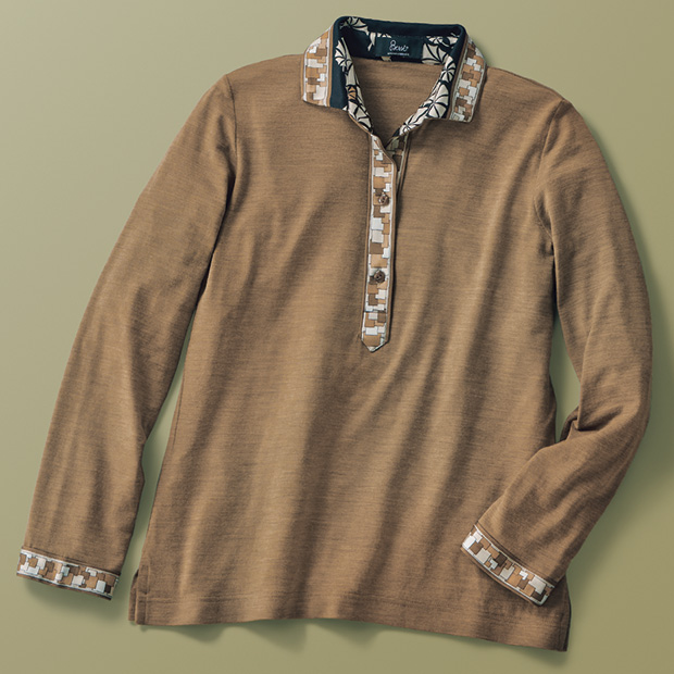 ウール混ジャージープリント使いプルオーバー