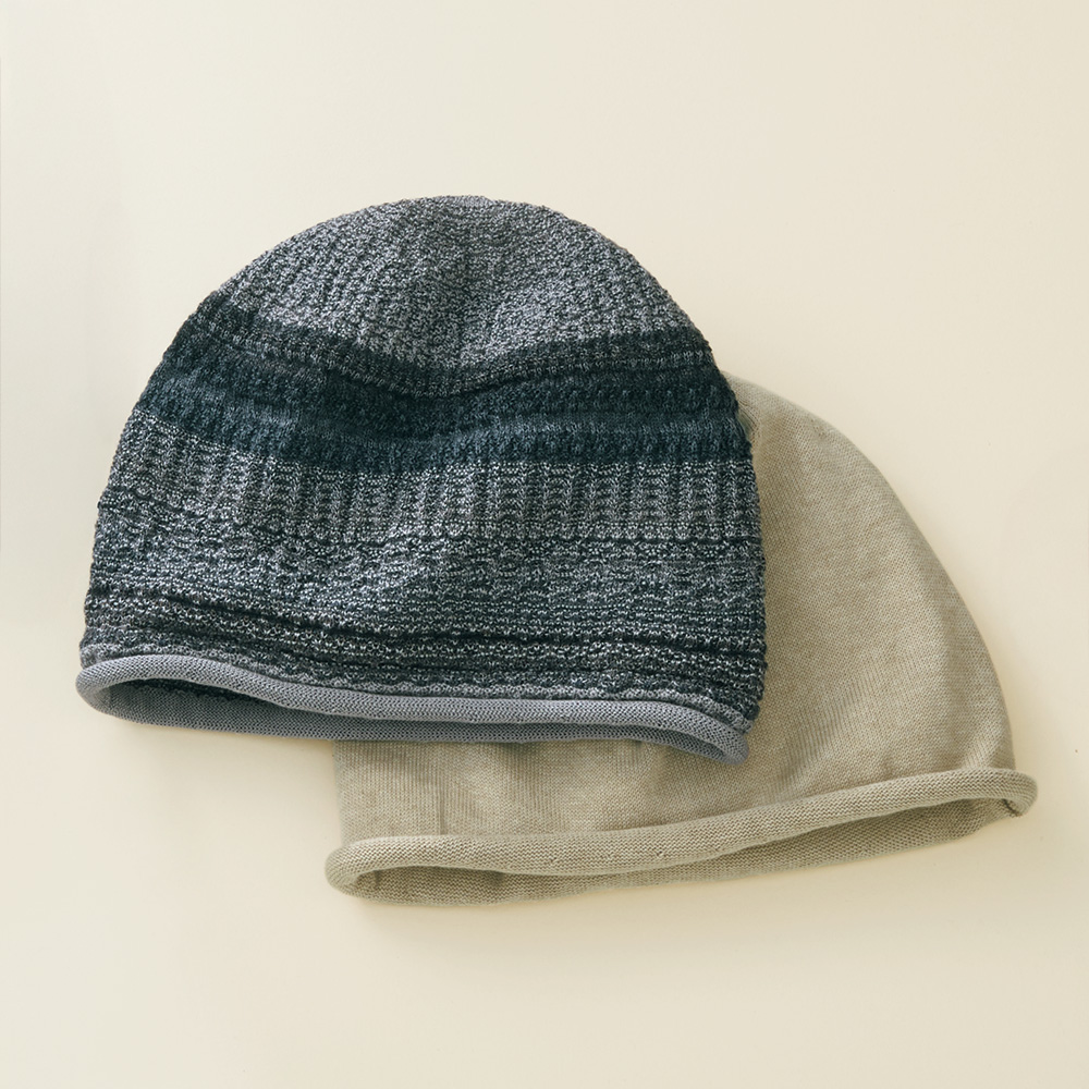 ウールシルクとコットンのニット帽子セット