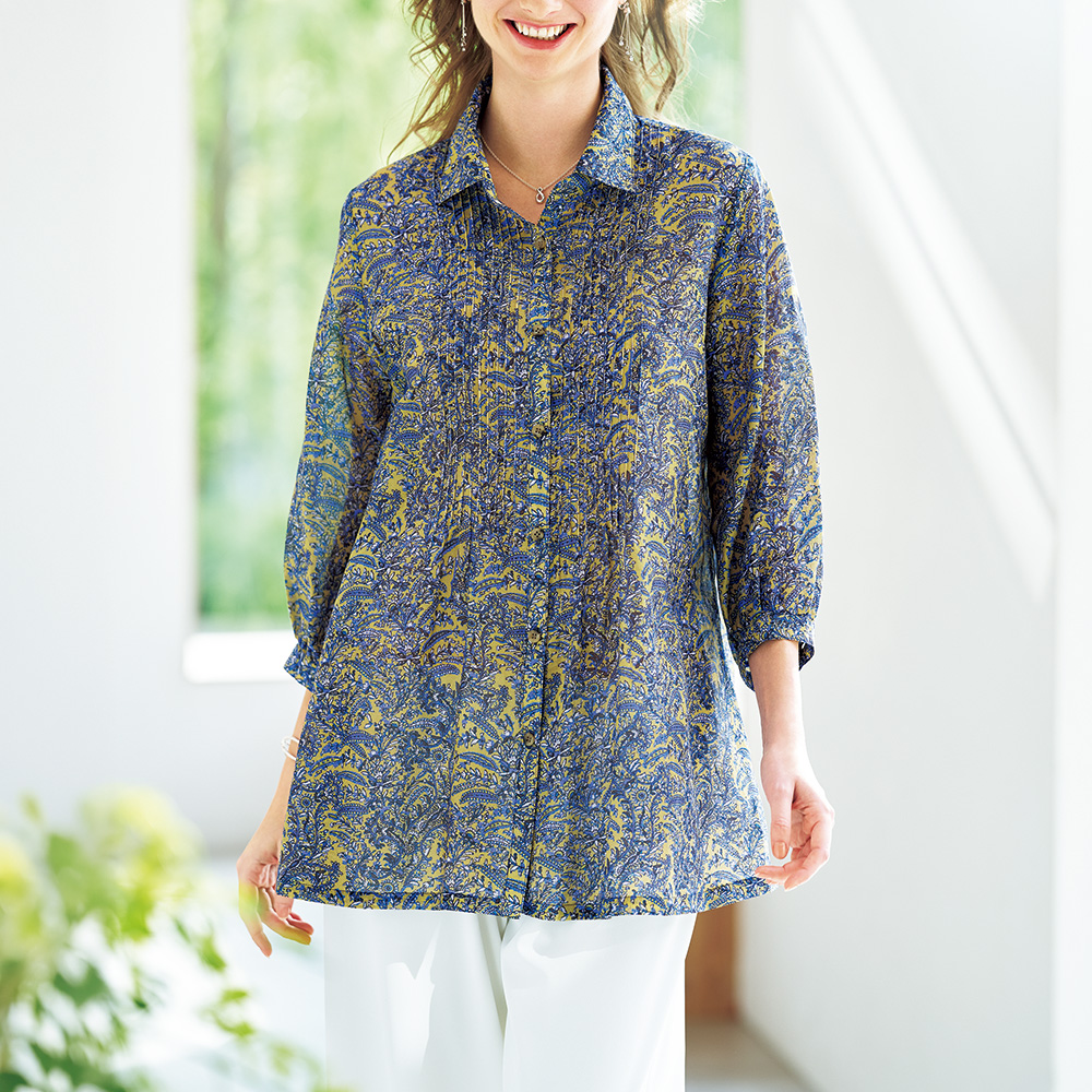 綿シルクプリントブラウス