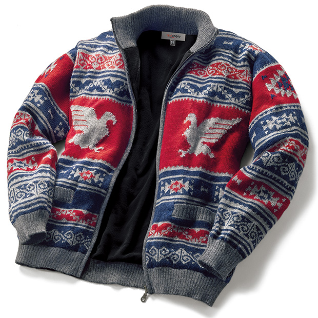 アルパカ混･コンドル柄カーディガン／ライニング付き