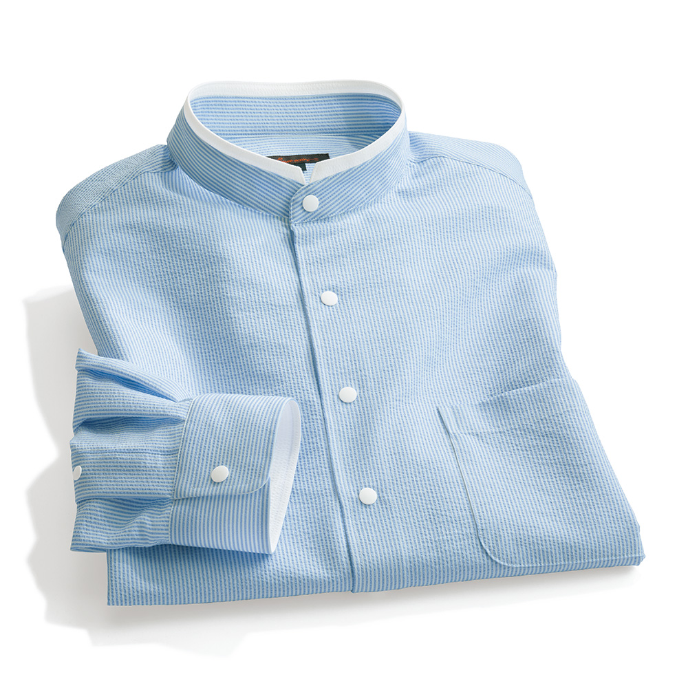 立ち襟ストレッチサッカー長袖シャツ