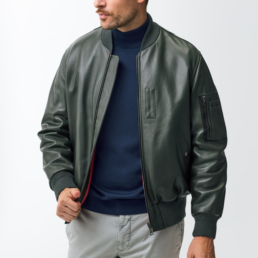 ラムナッパレザー・中わたMA-1ジャケット/OLIVER