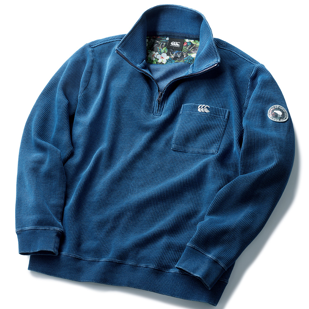 インディゴソリッド・ワッフルハーフジッププルオーバー