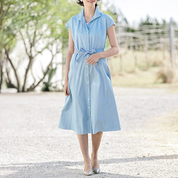 コットンストライプワンピース