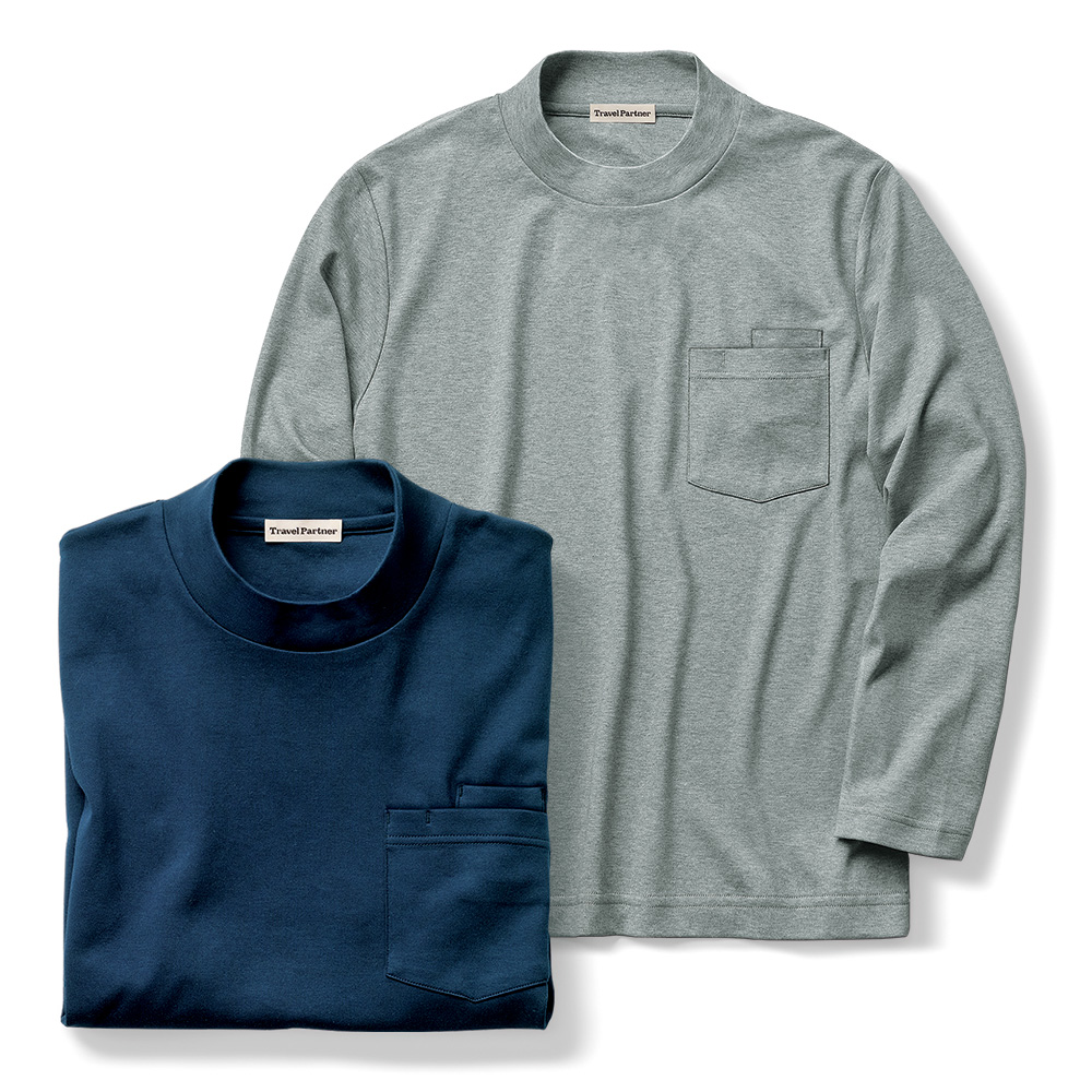 シルケットスムース・ハイネック長袖Tシャツ/2色セット