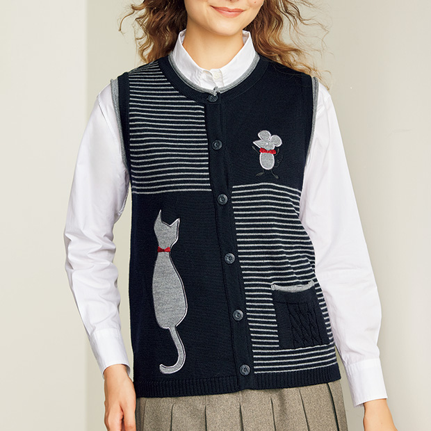 洗えるウールのパッチワークニットベスト