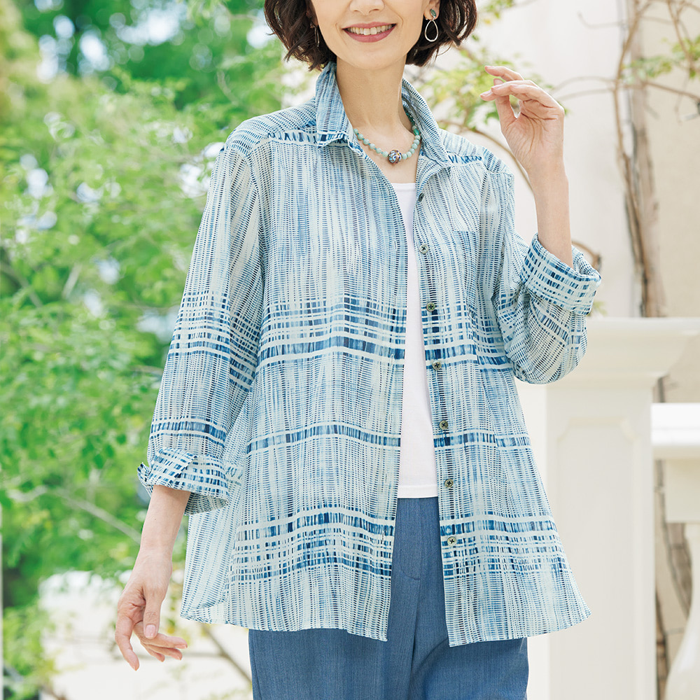 天然藍長板染めシャツ