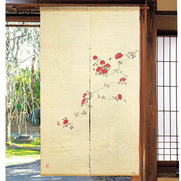 手描き麻のれん「野ばら」