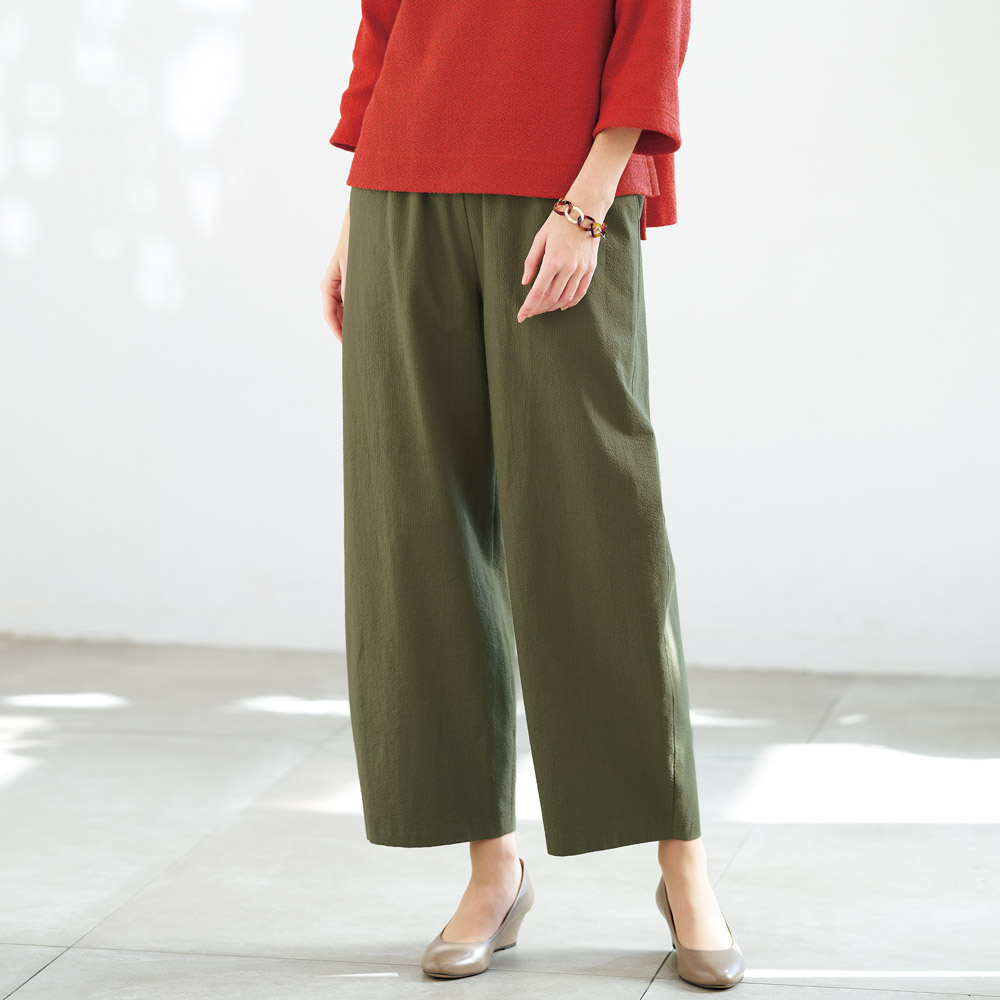 シアサッカーストライプコットンパンツ