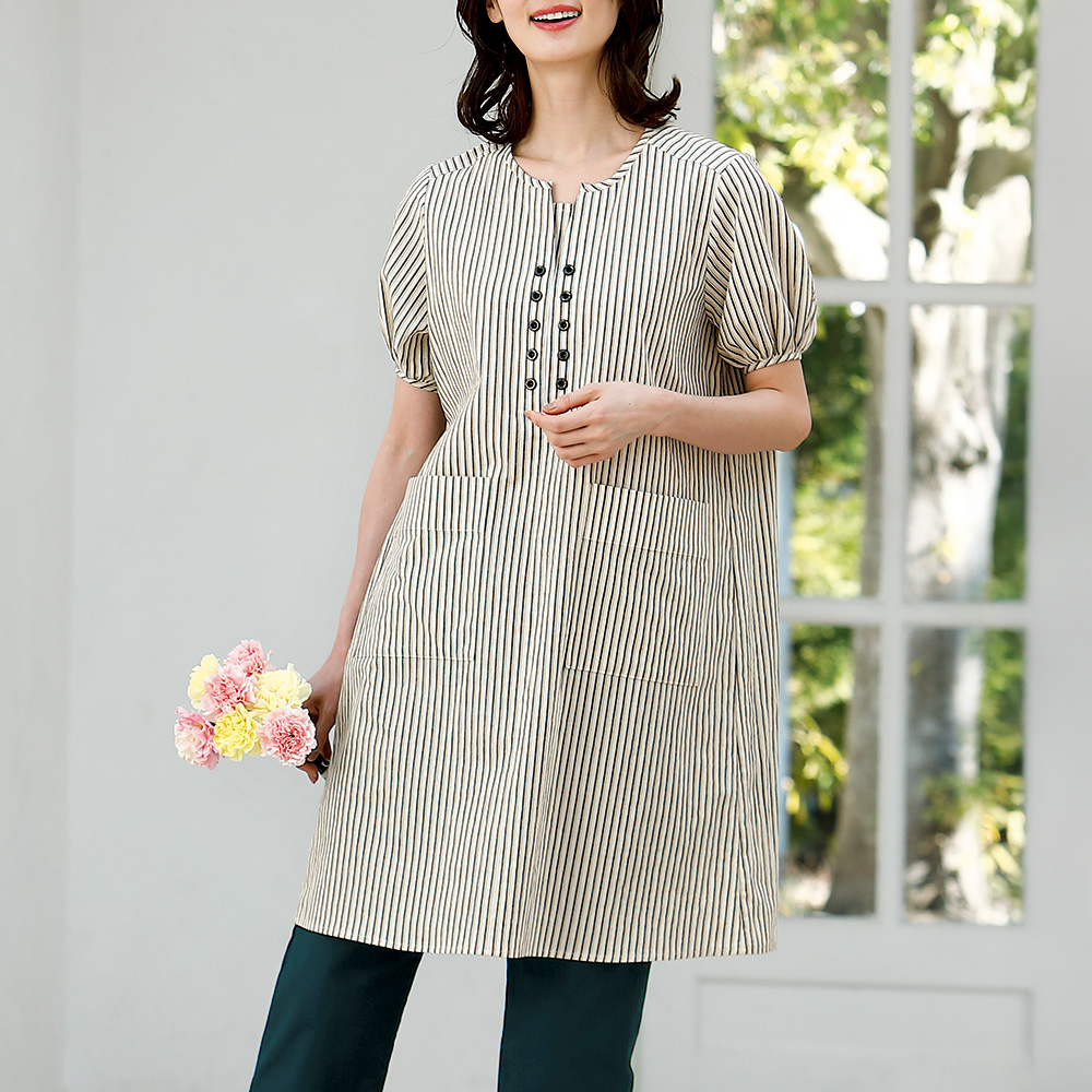 ストライプ柄綿麻ローンチュニック