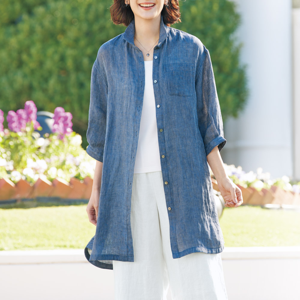 麻のストライプシャツ