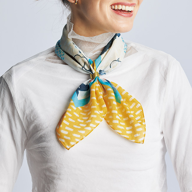 リング付きミニスカーフ/コットンシルク