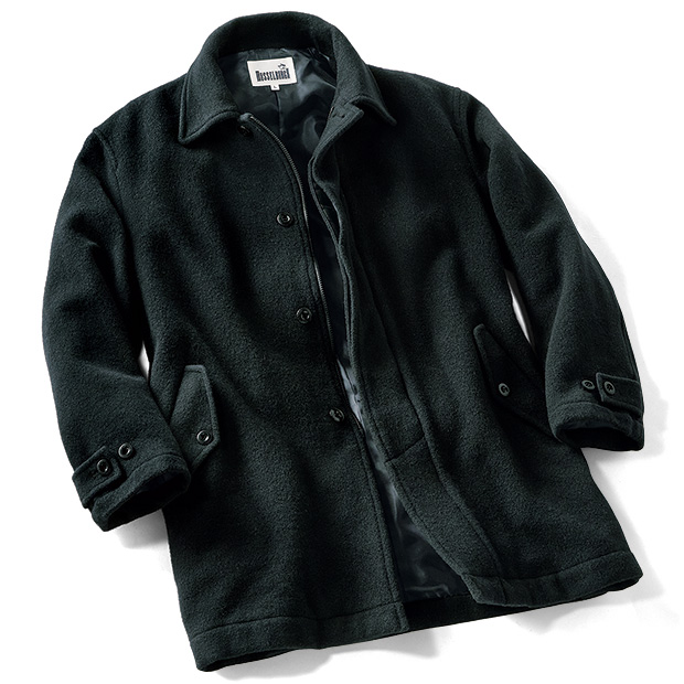 ウール混オールラウンドブラックコート