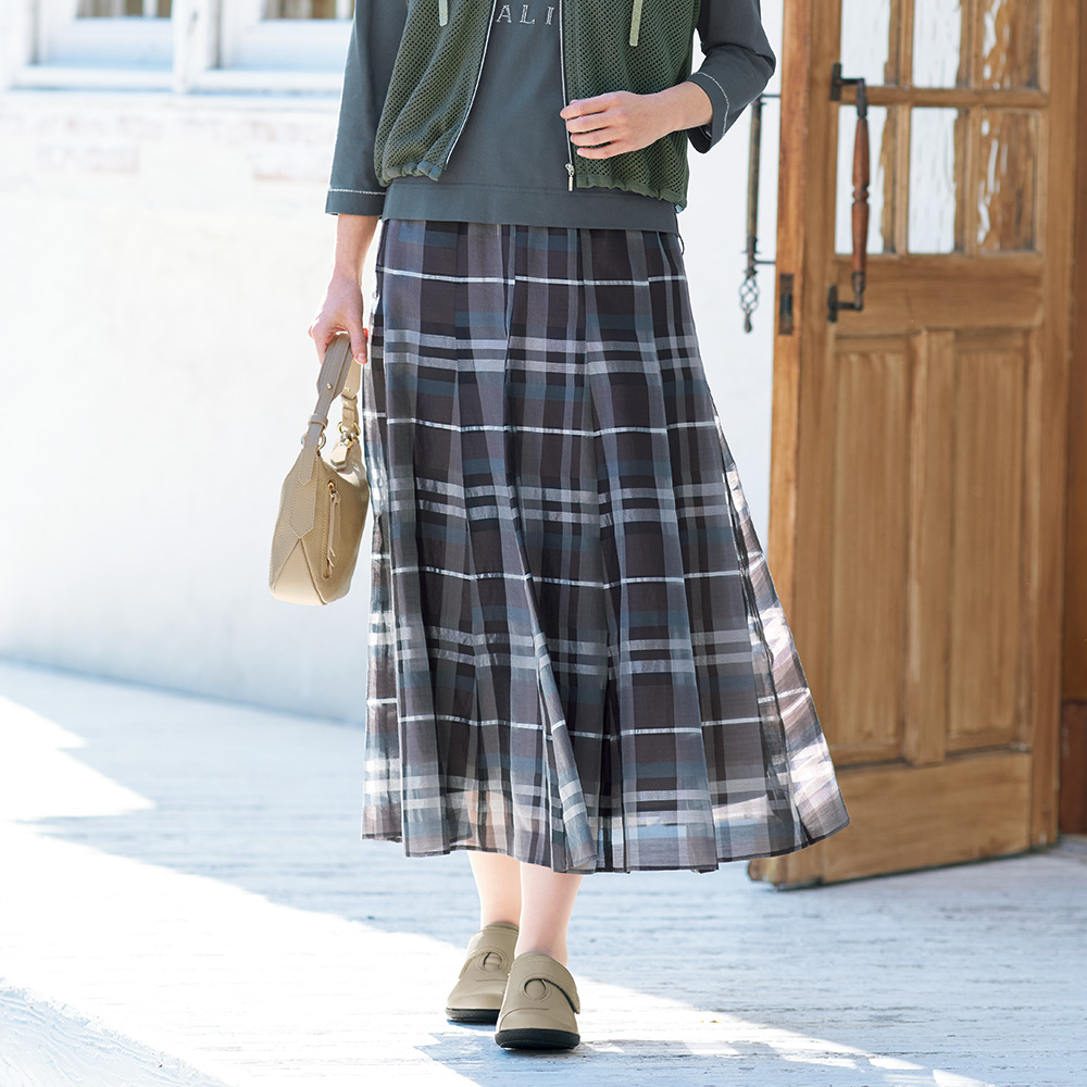 シルク混チェックスカート