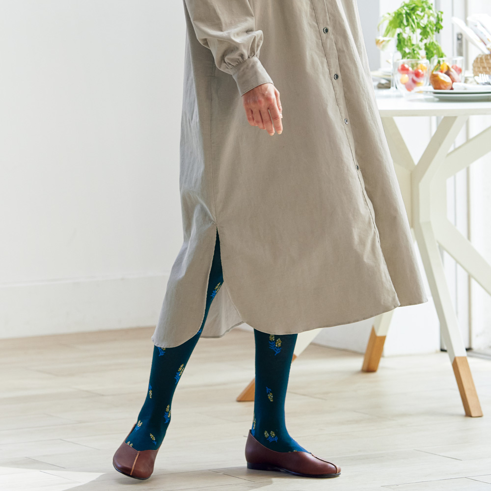 花柄コットン混タイツ／2色セット