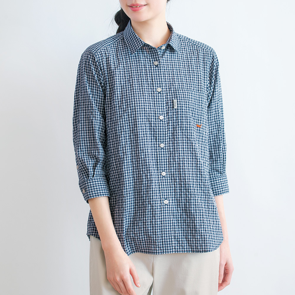 ギンガムチェック七分袖シャツ/当社限定モデル