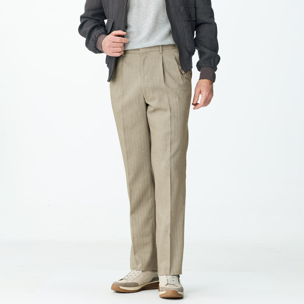 大人の真定番・コットンリネン混ヘリンボーンスラックス