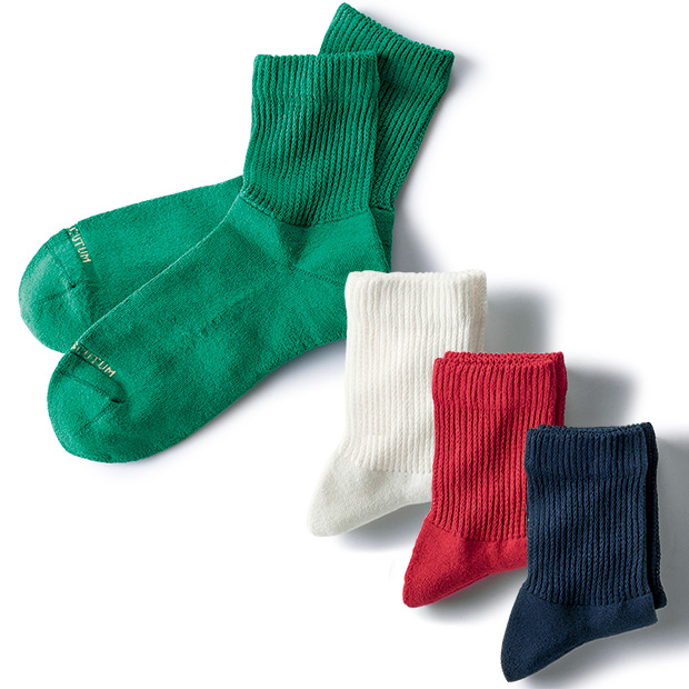 リッチェル編み･シャリ綿混裏パイルソックス／4色セット