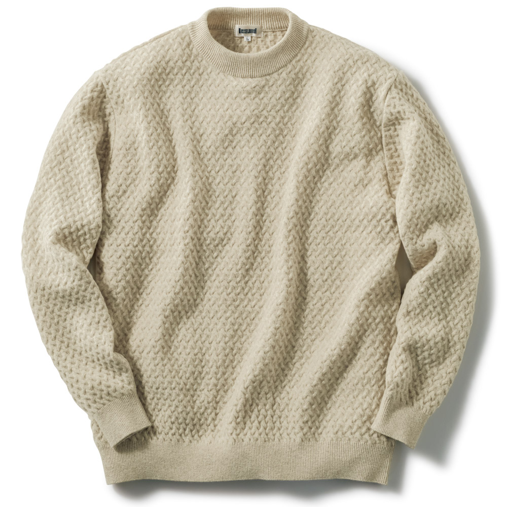 エクストラファインメリノ･ケーブル編みモックネックセーター