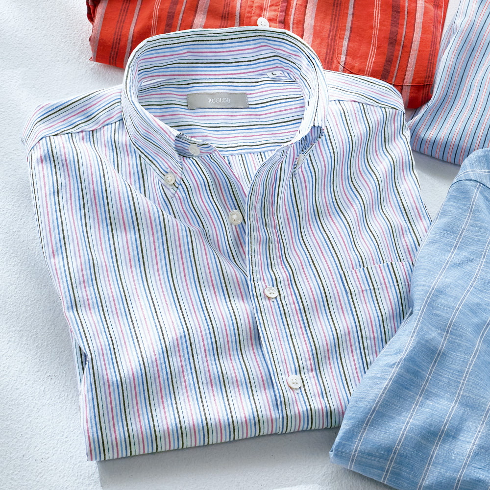 レインボーストライプ半袖シャツ