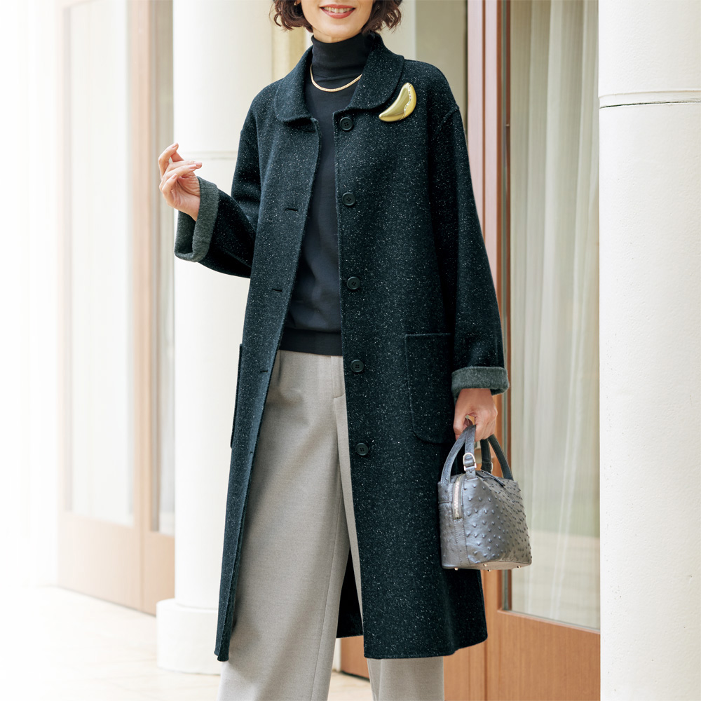 ラムウール混一枚仕立てのロングコート