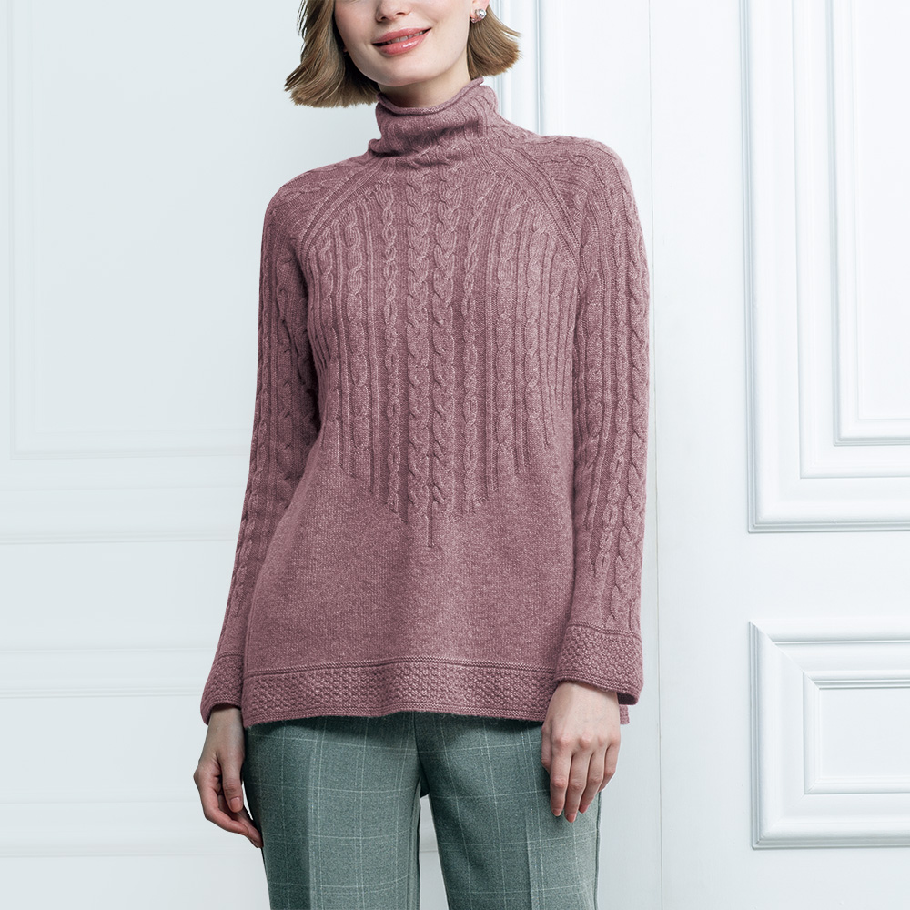 カシミヤ･ケーブル編みハイネックセーター