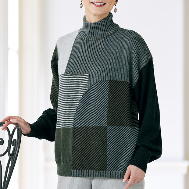 ハイネックデザインプルオーバー
