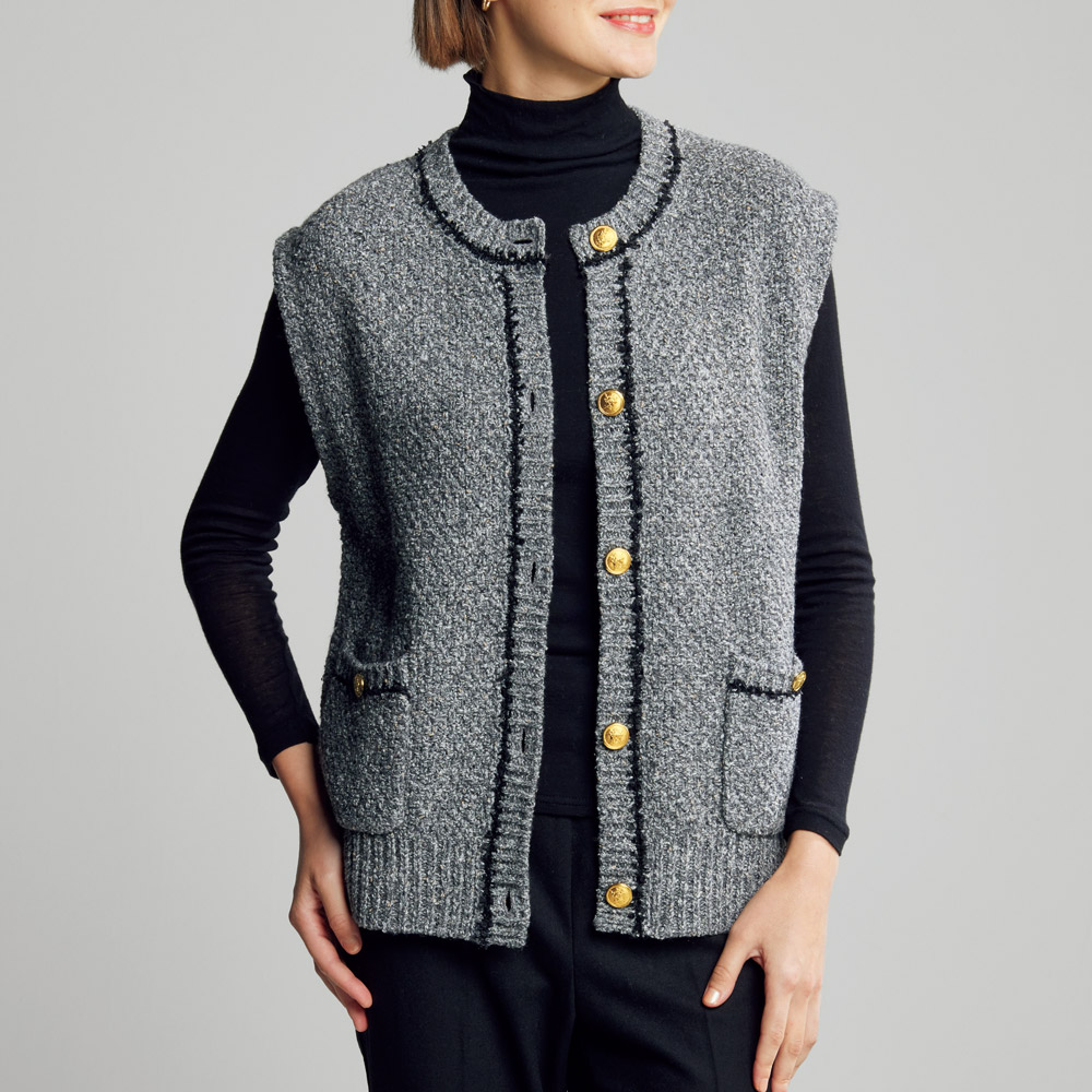 ニットツイード・前開きベスト
