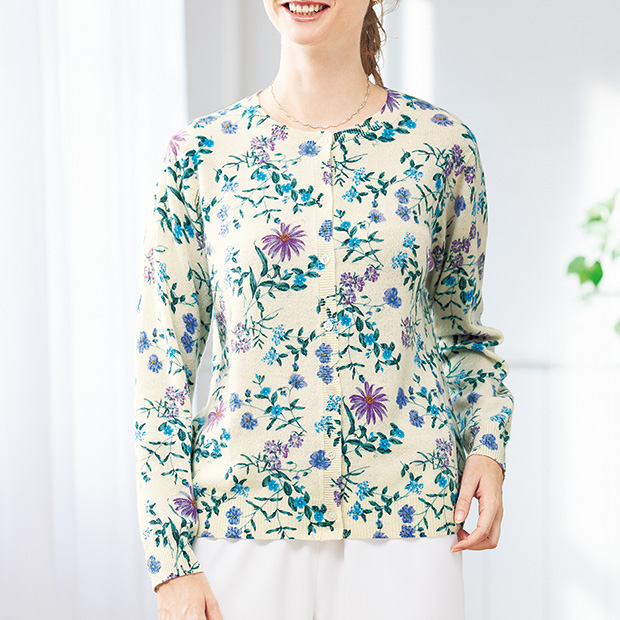 カシミヤプリントカーディガン