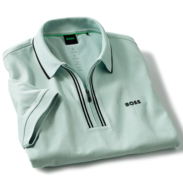 ピマコットン混･ハーフジップ半袖ポロシャツ