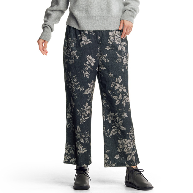 コットンコーデュロイフラワープリントパンツ